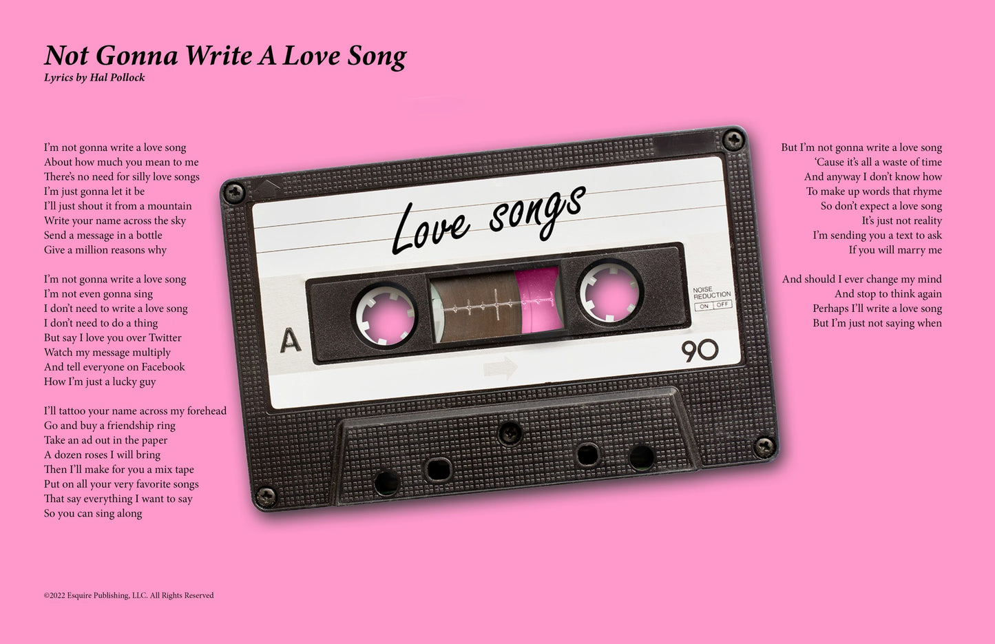 Not Gonna Write A Love Song - Lyric Art Print