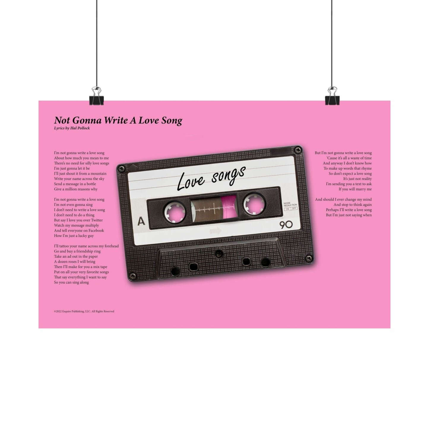 Not Gonna Write A Love Song — Lyric Art Print (Matte Paper)